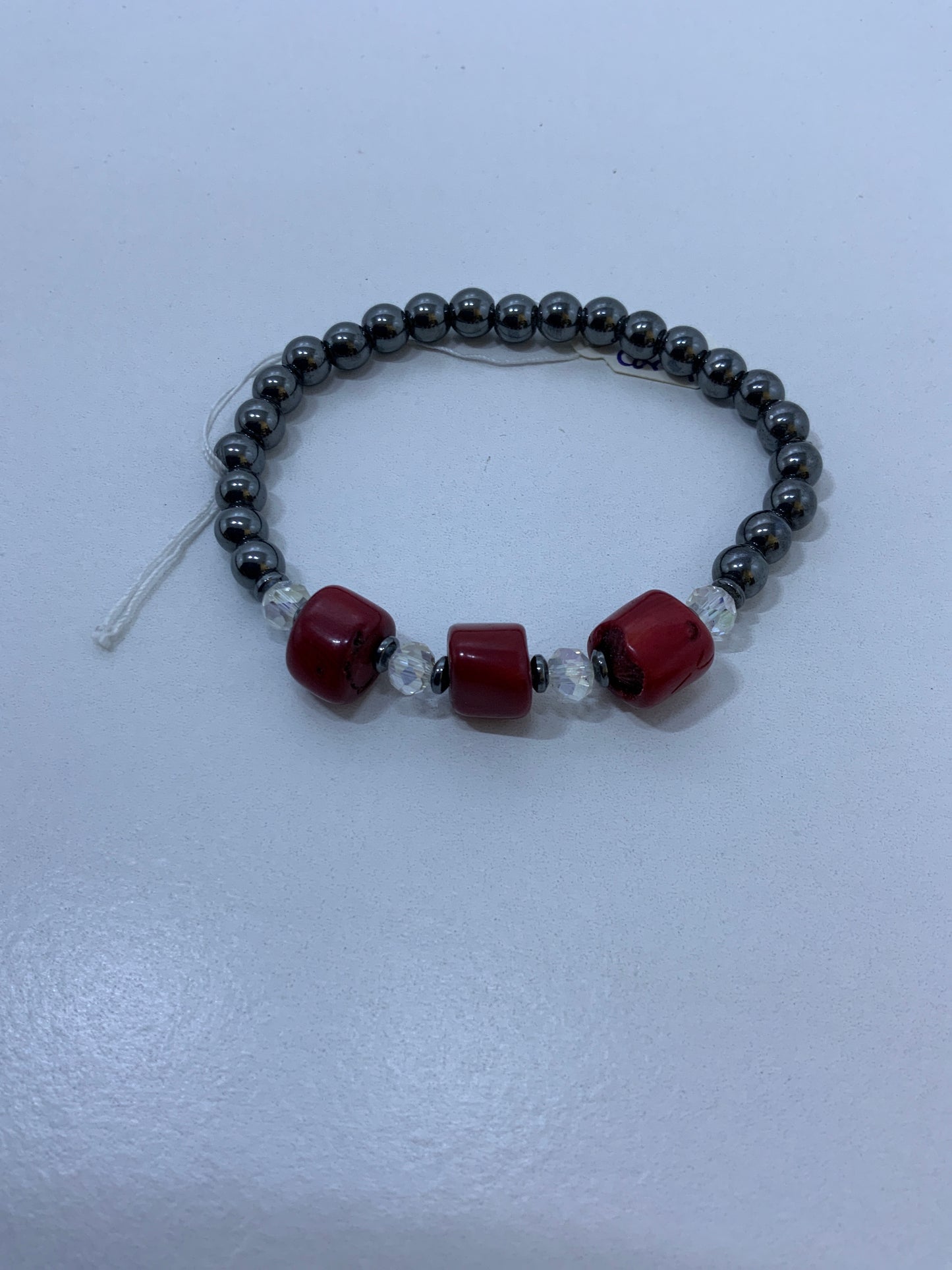 Pulsera Coral Rojo, cristales, hematita,