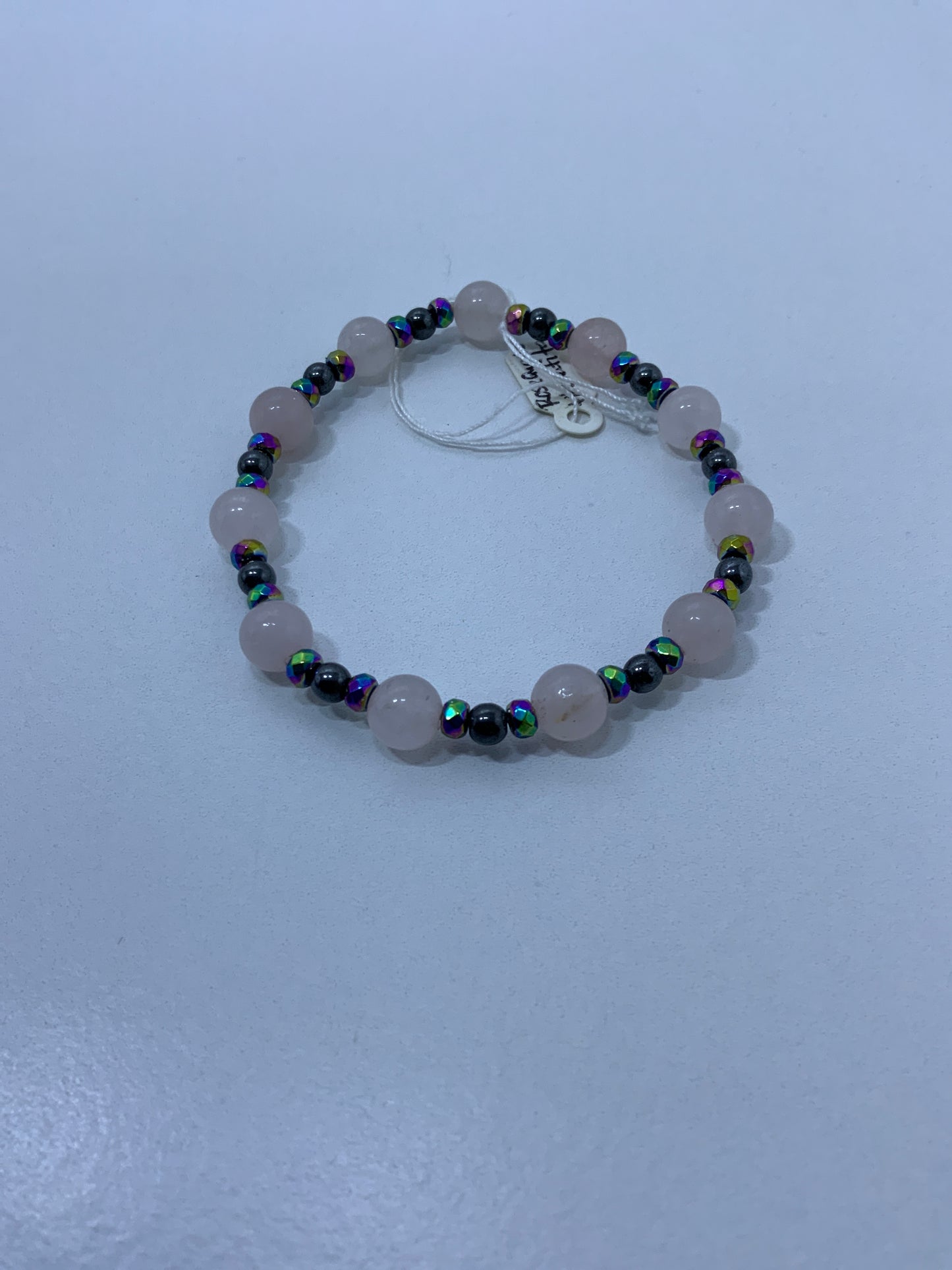 Pulsera Cuarzo Rosa y Hematita Arco Iris 8mm