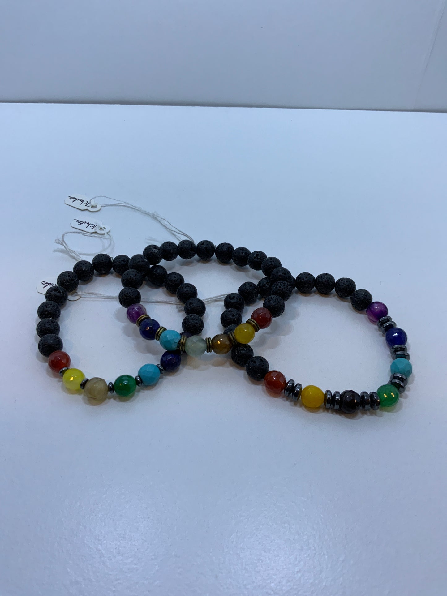 Pulsera 7 chakras cristales piedra volcán