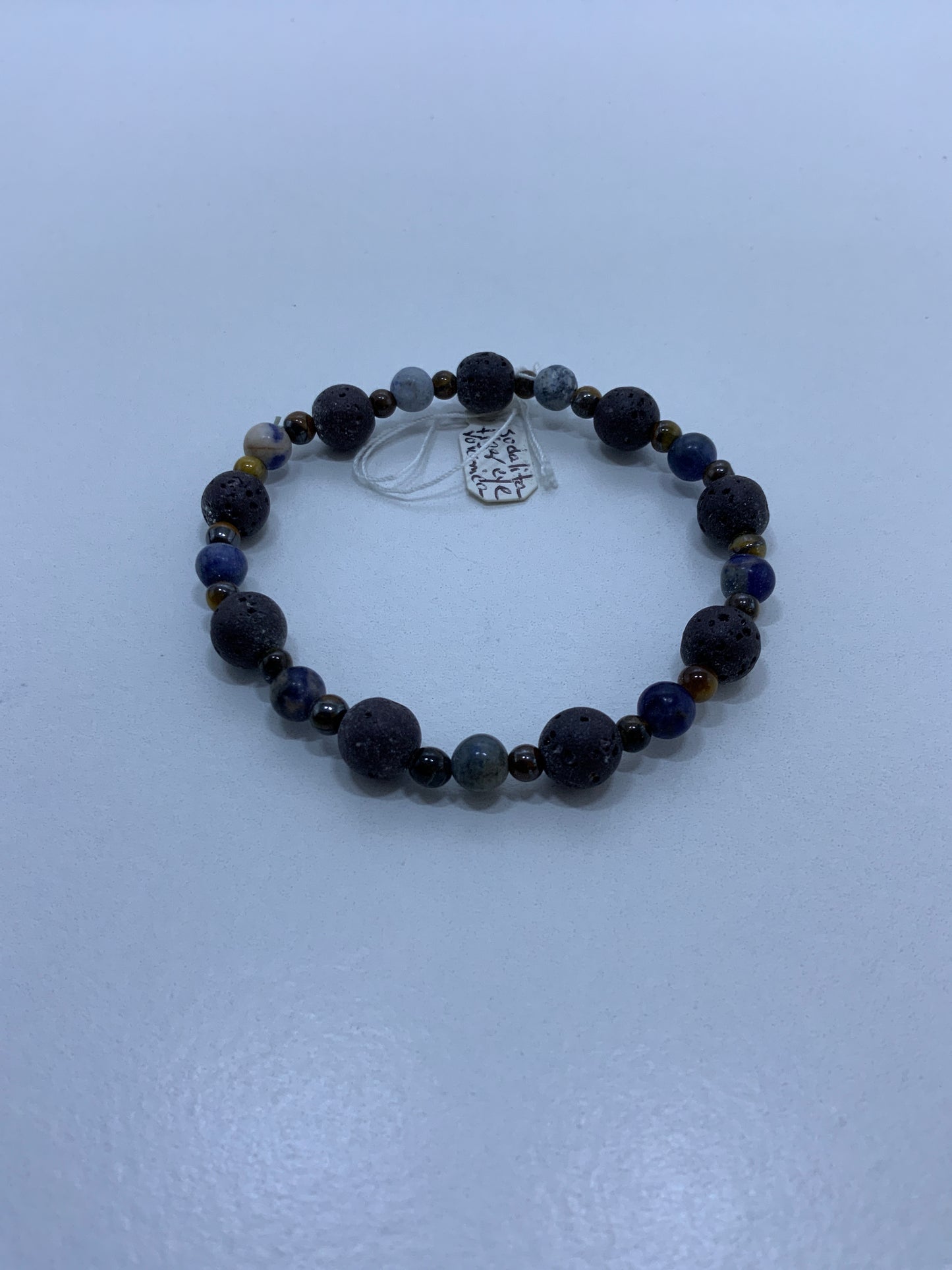 Pulsera Sodalita, piedra volcánica, ojo tigre