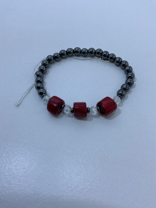 Pulsera Coral Rojo, cristales, hematita,