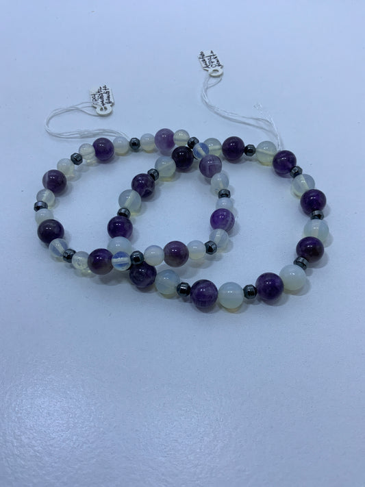 Pulsera Amatista, ópalo y hematita