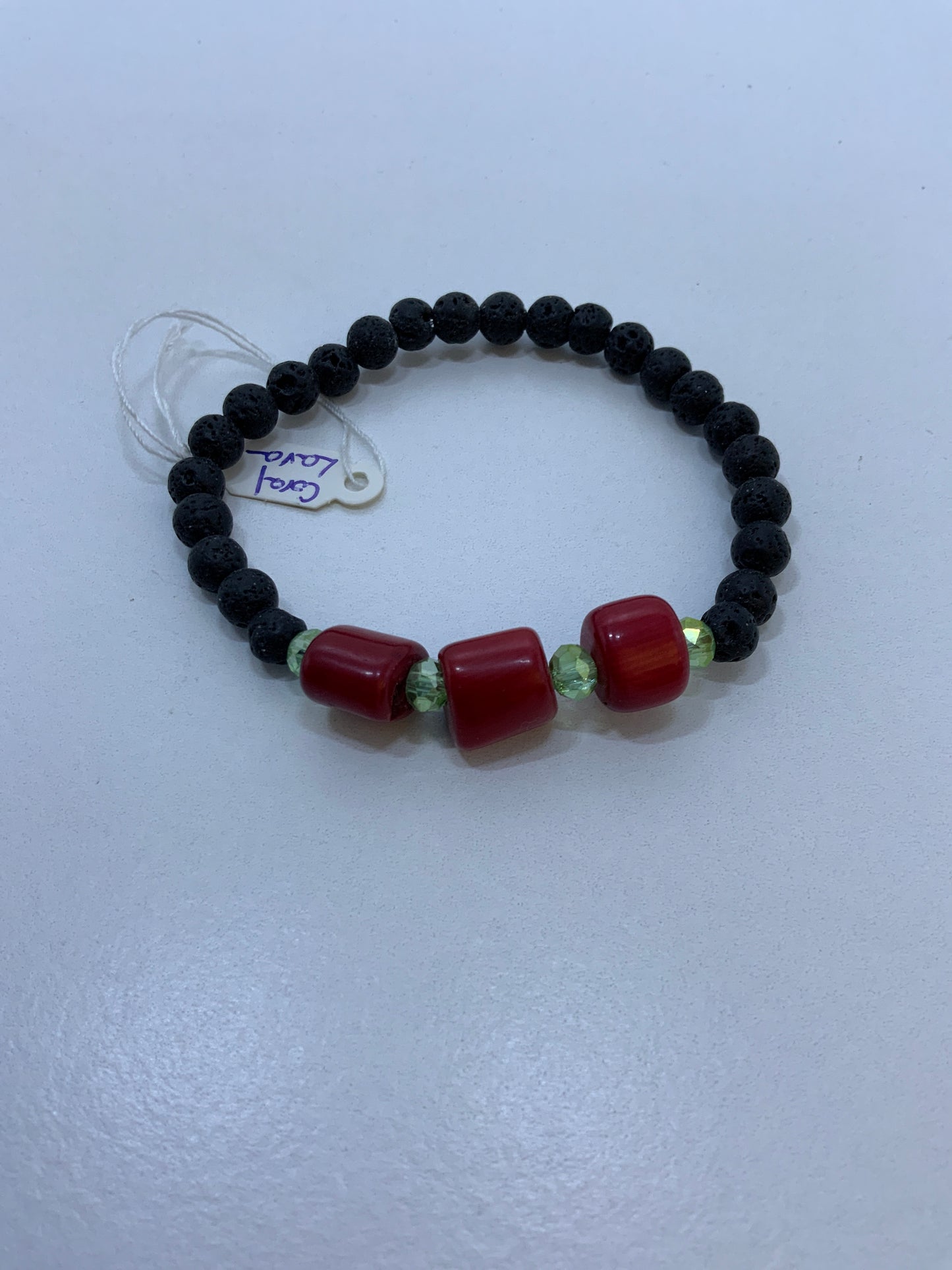 Pulsera Coral Rojo, cristal, piedra volcánica