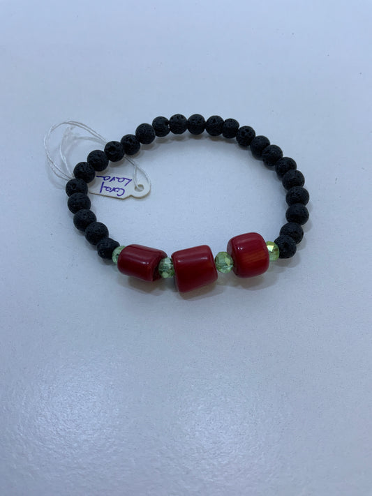 Pulsera Coral Rojo, cristal, piedra volcánica